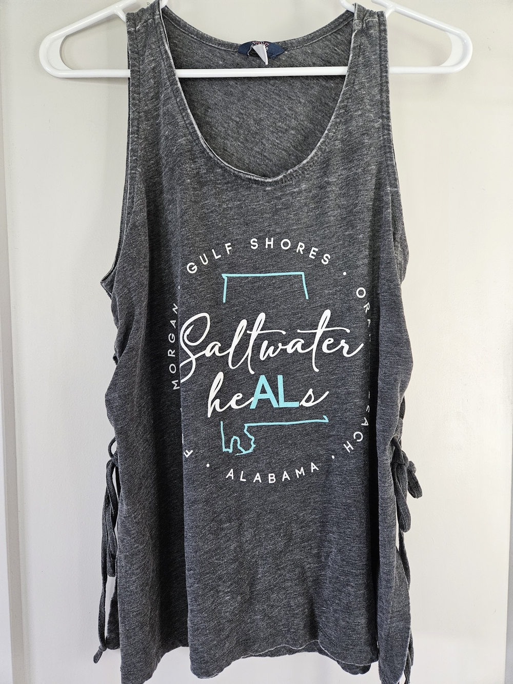 Gulf Shores Orange Beach Fort Morgan Saltwater Heals Lace Up Side Tank Top